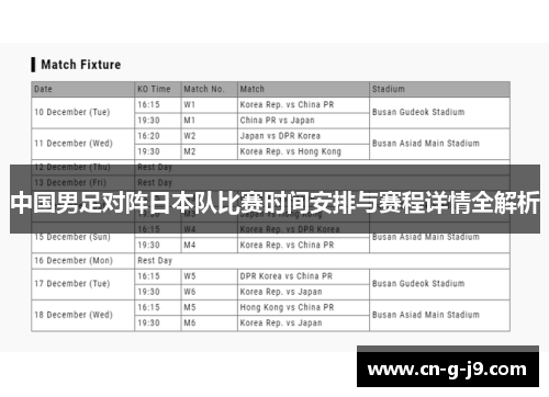 中国男足对阵日本队比赛时间安排与赛程详情全解析