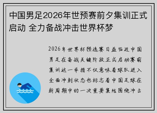 中国男足2026年世预赛前夕集训正式启动 全力备战冲击世界杯梦 中国男足2026年世预赛前夕集训正式启动 全力备战冲击世界杯梦
