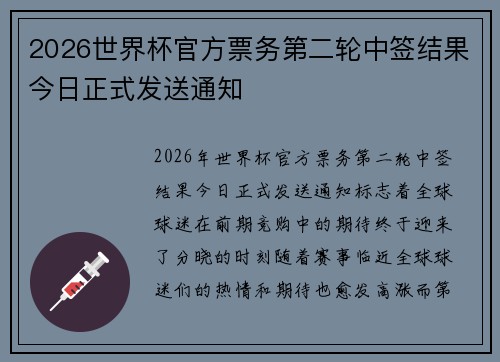 2026世界杯官方票务第二轮中签结果今日正式发送通知
